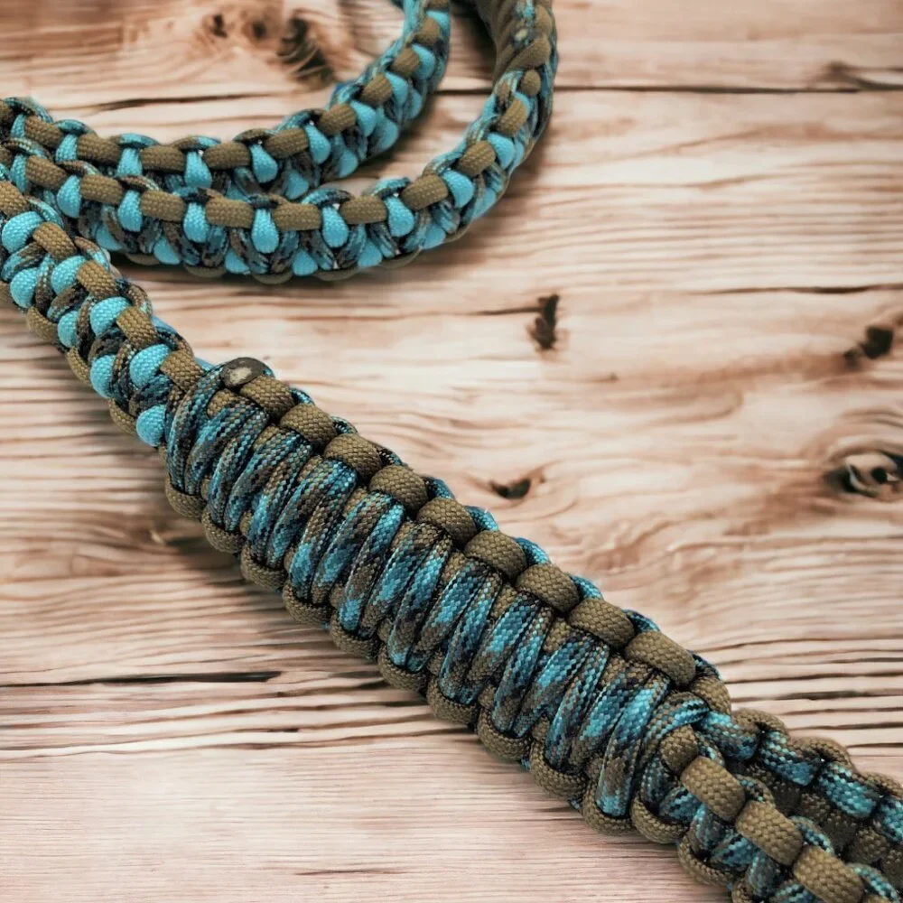 5' Dog Leash ~ Turquoise & Brown Paracord w/ Extra Traffic Handle ~ Heavy Duty
